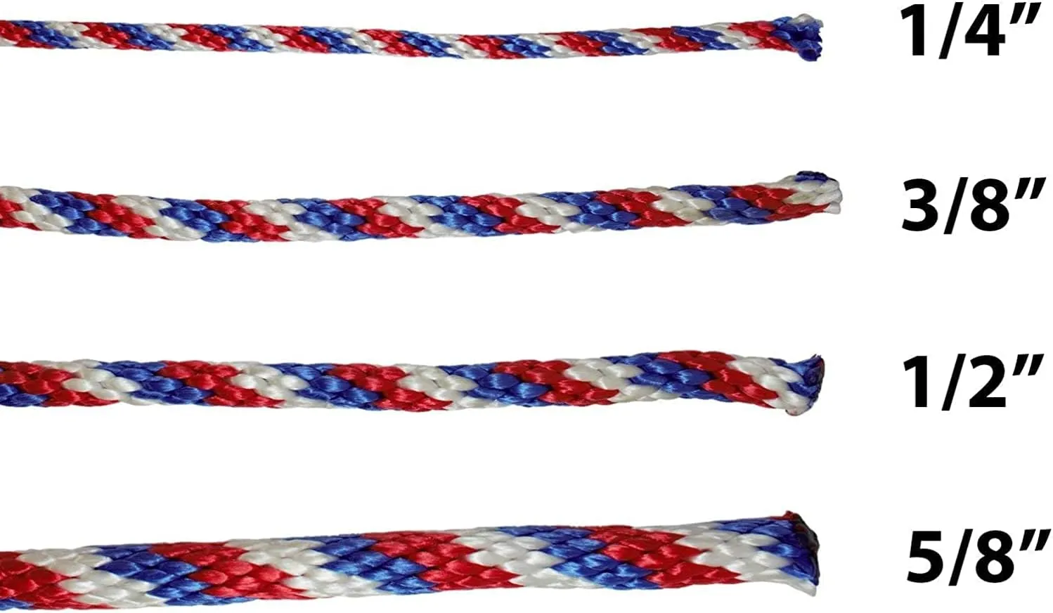 SGT KNOTS Solid Braided Polypropylene Derby Rope – Durable, Weatherproof Rope Ideal for Animal Handling, Boating, Camping, and Knot Tying Practice (3/8" x 50ft, RedWhiteBlue)