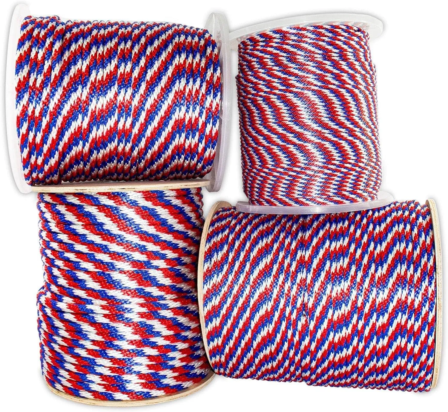 SGT KNOTS Solid Braided Polypropylene Derby Rope – Durable, Weatherproof Rope Ideal for Animal Handling, Boating, Camping, and Knot Tying Practice (3/8" x 50ft, RedWhiteBlue)