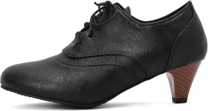 SHEMEE Vintage Kitten Heels Oxford Pumps for Women Stacked Cone Heel Victorian Witch Shoes Lace-Up Brogues Work Office Shoe