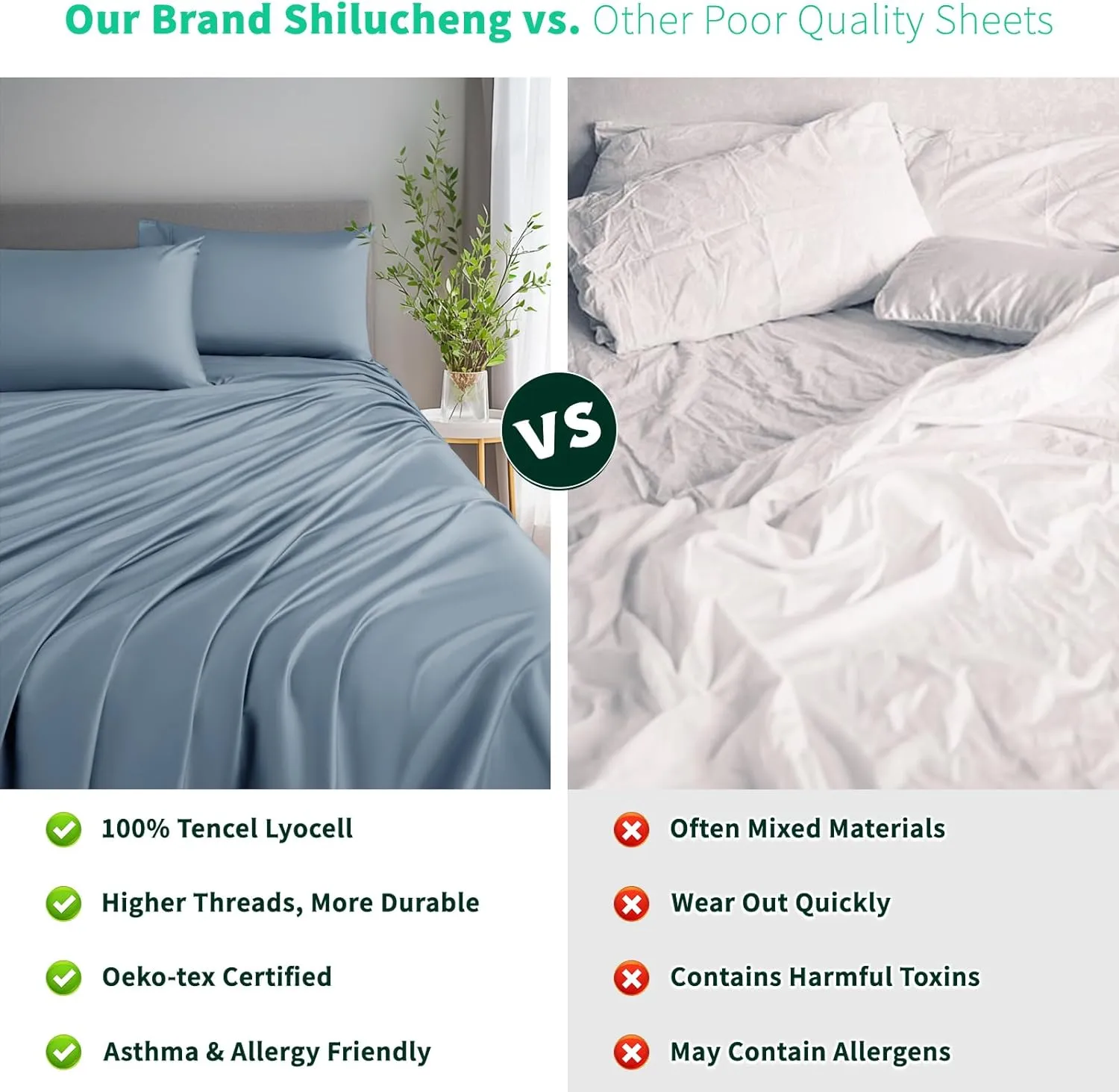 Shilucheng Tencel Sheets 4 Piece, 100% Eucalyptus Lyocell Sheets Set, Cooler Than Cotton and Linen, Summer Cooling Breathable Bed Sheets for Hot Sleepers, 16 Inch Deep Pockets (French Blue, Queen)