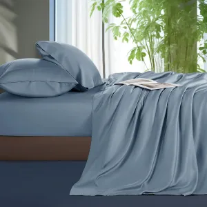 Shilucheng Tencel Sheets 4 Piece, 100% Eucalyptus Lyocell Sheets Set, Cooler Than Cotton and Linen, Summer Cooling Breathable Bed Sheets for Hot Sleepers, 16 Inch Deep Pockets (French Blue, Queen)
