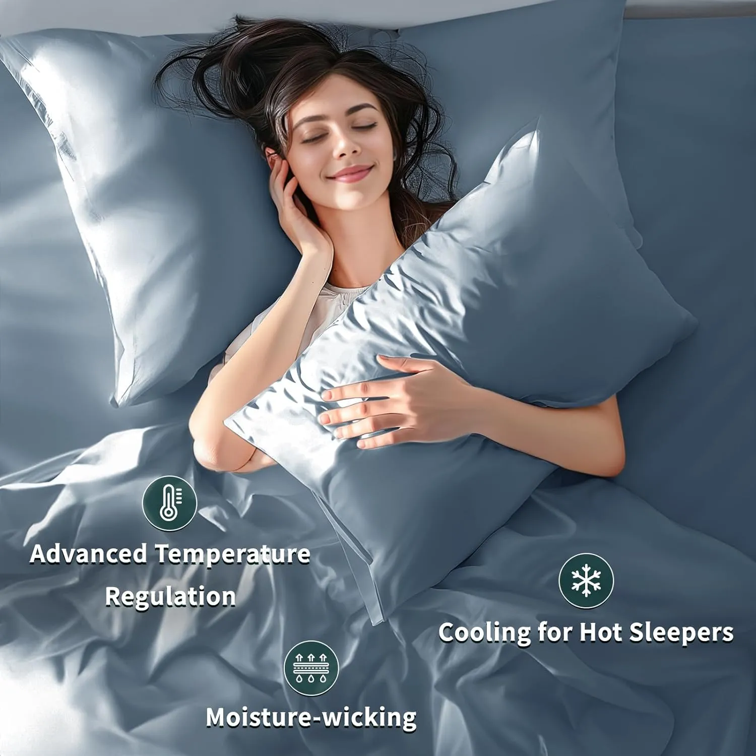 Shilucheng Tencel Sheets 4 Piece, 100% Eucalyptus Lyocell Sheets Set, Cooler Than Cotton and Linen, Summer Cooling Breathable Bed Sheets for Hot Sleepers, 16 Inch Deep Pockets (French Blue, Queen)