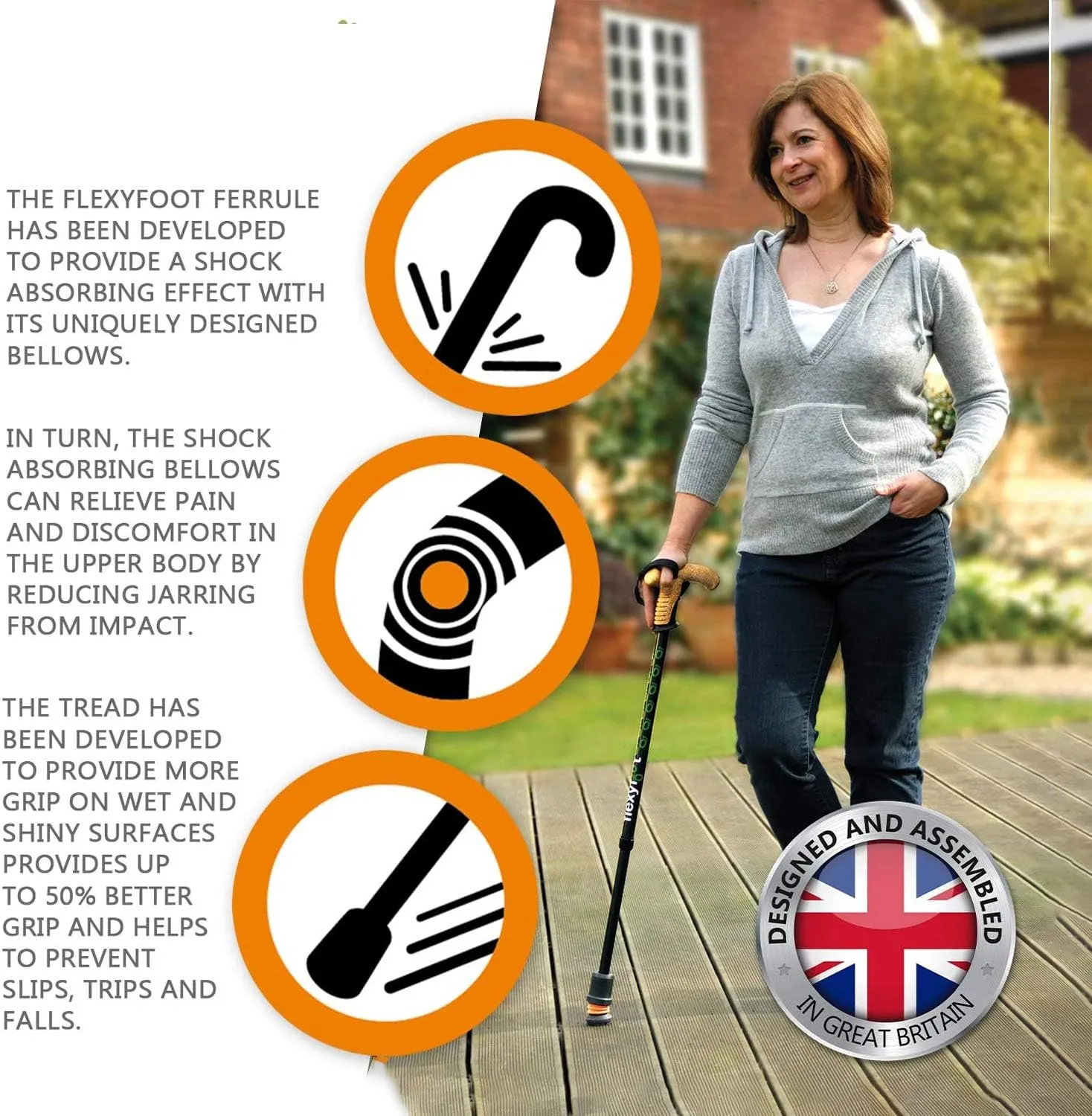 Shock Absorbing Derby Handled Walking Stick