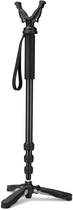 Shooting Stick Rifle Monopod with 360° Rotatable V Yoke Rest, Hunting Rifle Tripod with Tri-Stand Base Gun Stick for Shooting and Hunting, Black