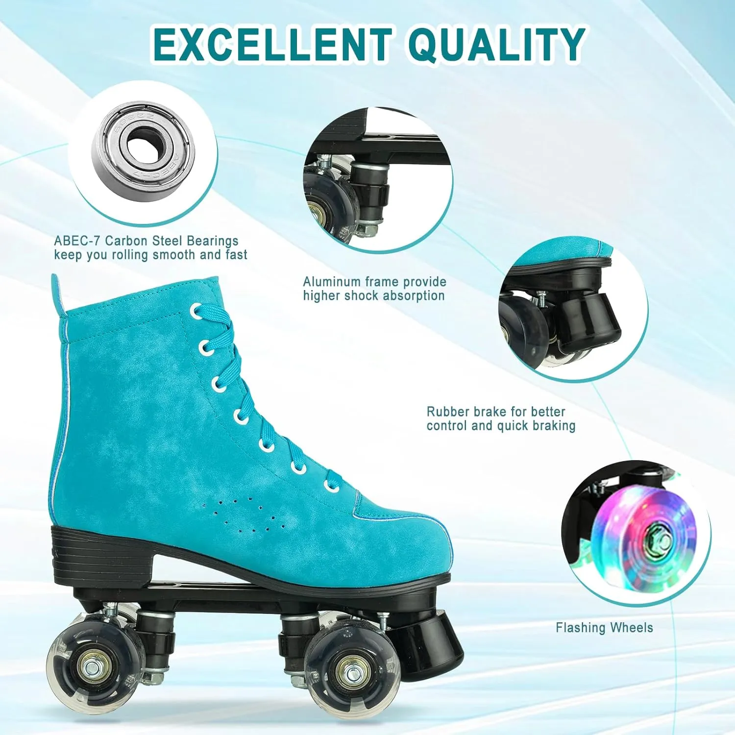 Silvertree Roller Skates for Women and Men PU Leather High-top Adult Roller Derby Skates Wheels Light Up Roller Skates Four-Wheel Shiny Roller Skates for Girls Boys Unisex
