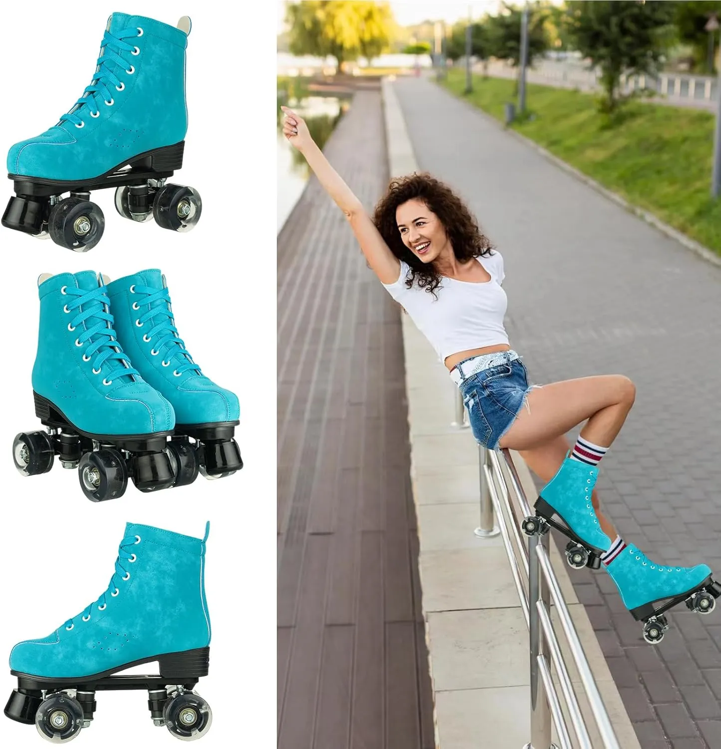 Silvertree Roller Skates for Women and Men PU Leather High-top Adult Roller Derby Skates Wheels Light Up Roller Skates Four-Wheel Shiny Roller Skates for Girls Boys Unisex