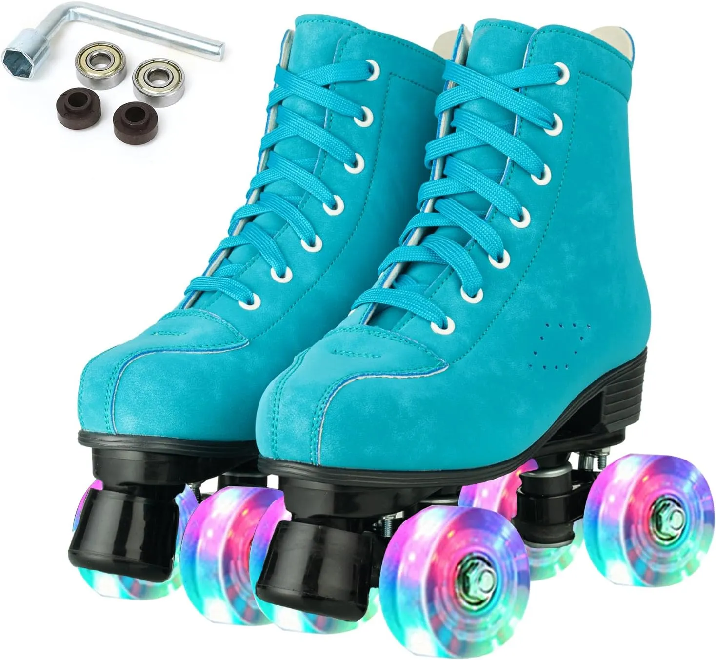 Silvertree Roller Skates for Women and Men PU Leather High-top Adult Roller Derby Skates Wheels Light Up Roller Skates Four-Wheel Shiny Roller Skates for Girls Boys Unisex