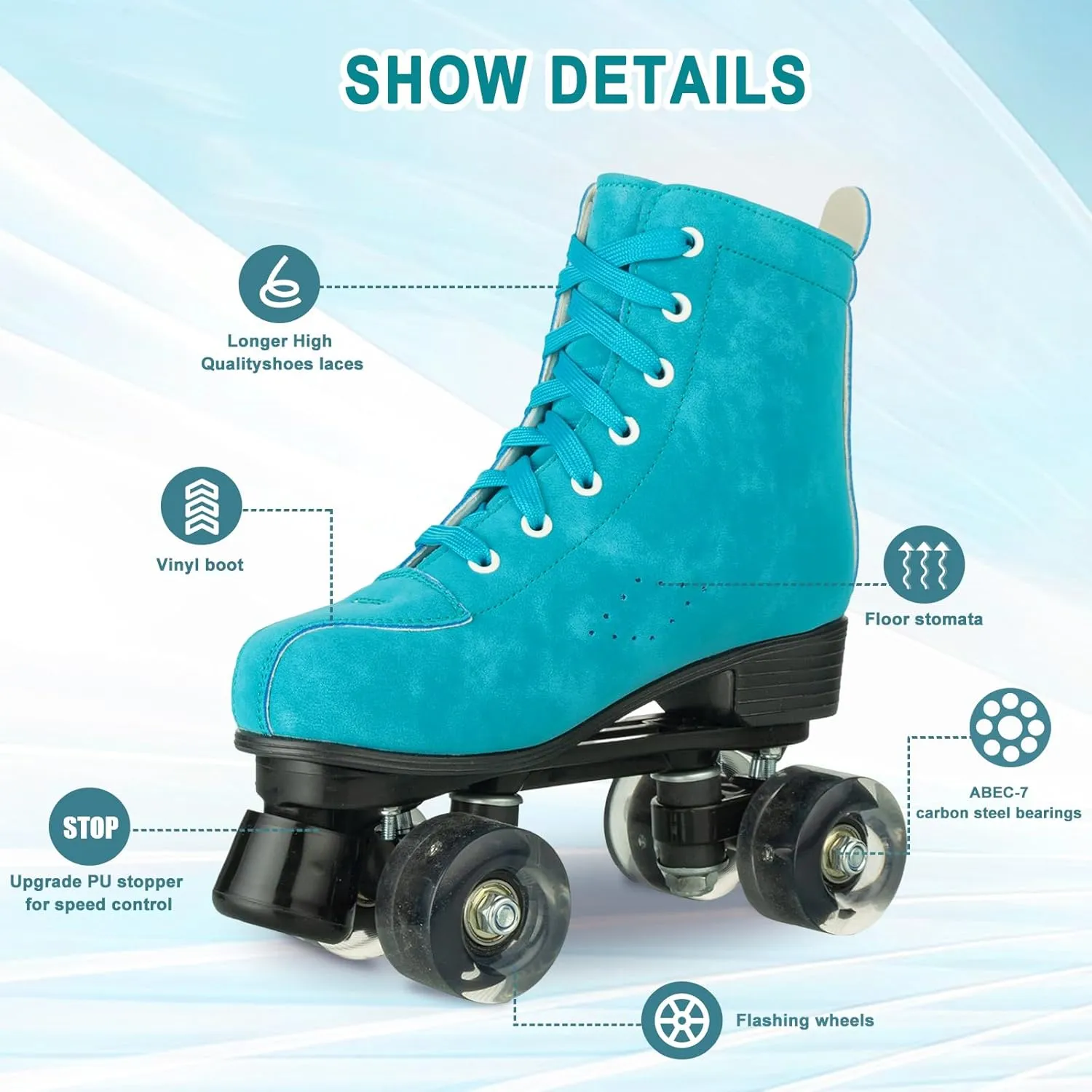 Silvertree Roller Skates for Women and Men PU Leather High-top Adult Roller Derby Skates Wheels Light Up Roller Skates Four-Wheel Shiny Roller Skates for Girls Boys Unisex