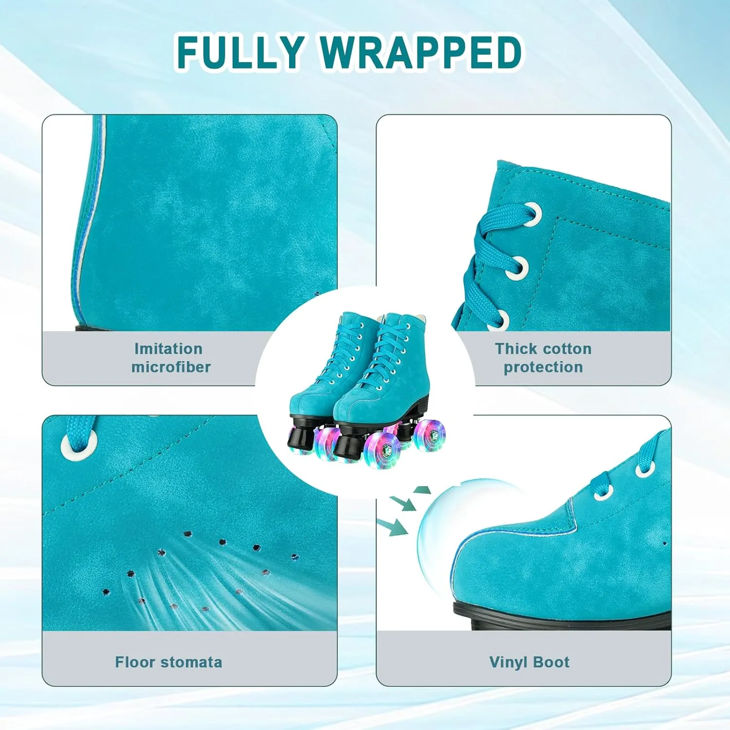 Silvertree Roller Skates for Women and Men PU Leather High-top Adult Roller Derby Skates Wheels Light Up Roller Skates Four-Wheel Shiny Roller Skates for Girls Boys Unisex