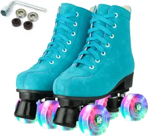 Silvertree Roller Skates for Women and Men PU Leather High-top Adult Roller Derby Skates Wheels Light Up Roller Skates Four-Wheel Shiny Roller Skates for Girls Boys Unisex