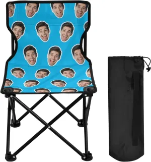 Sinestour Sky Blue Custom Folding Camping Chair Personalized Photo Face Outdoor Chair with Carry Bag for Travel Barbeques Picnic