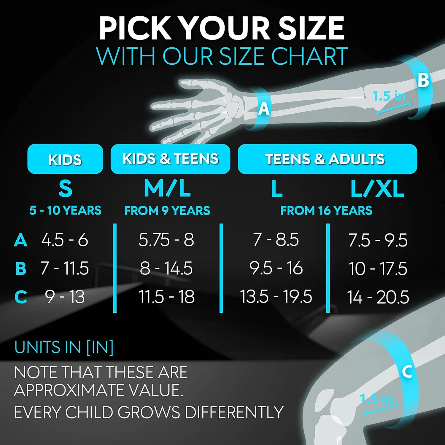 SKATEWIZ Skateboard Pads Protective Gear Set for Kids - Smash - Roller Skate Pads [6pc] - Elbow Pads Roller Derby and Knee Pads Kids Skating with Wrist Guards for Kids and Adults