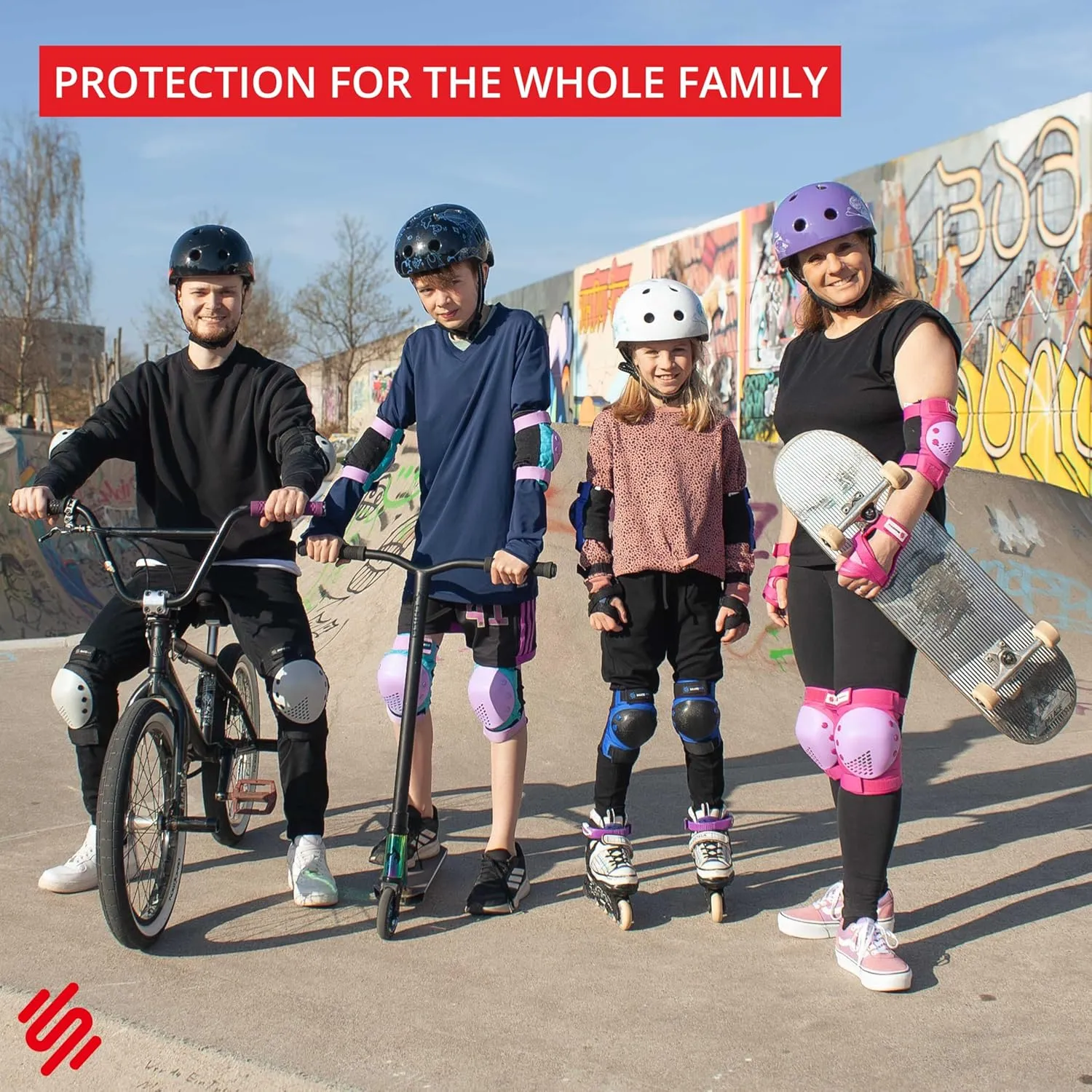 SKATEWIZ Skateboard Pads Protective Gear Set for Kids - Smash - Roller Skate Pads [6pc] - Elbow Pads Roller Derby and Knee Pads Kids Skating with Wrist Guards for Kids and Adults