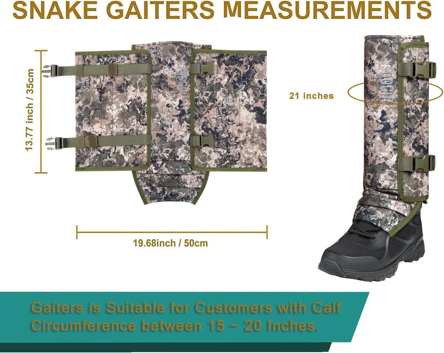 Skiguard Snake Guard Gaiters - Waterproof Chaps for Lower Legs, Bite Proof Guardz, Adjustable Size