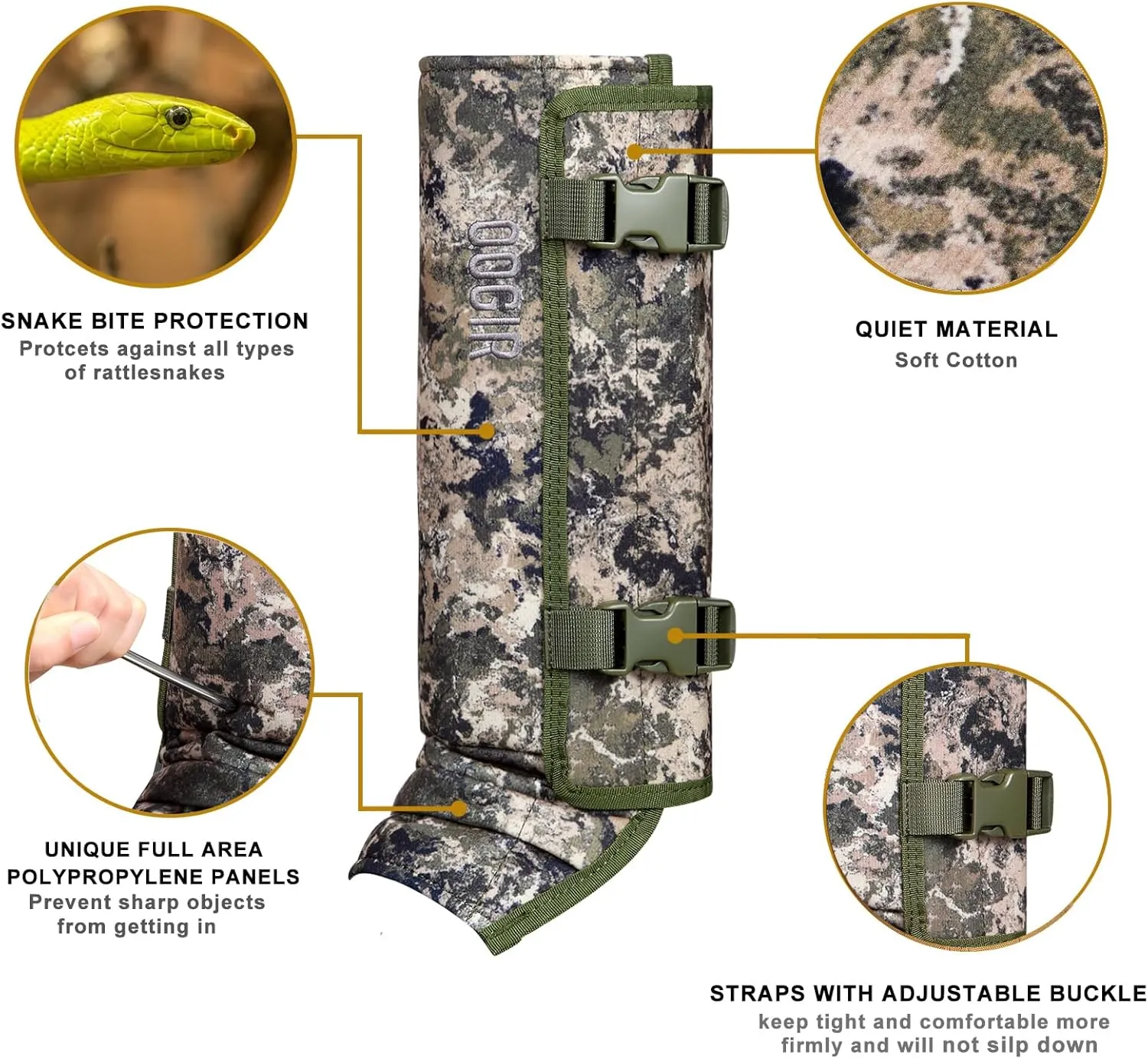 Skiguard Snake Guard Gaiters - Waterproof Chaps for Lower Legs, Bite Proof Guardz, Adjustable Size