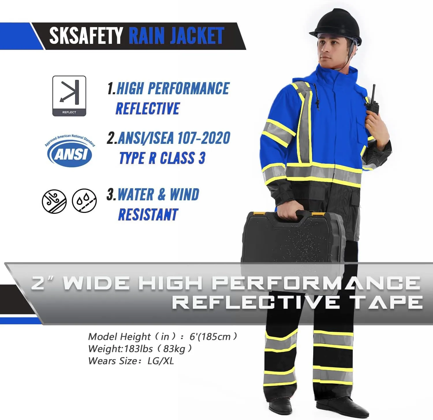 SKSAFETY Safety Softshell Jacket for men, High Visibility Rain coat, Waterproof Hi Vis Rain jacket, ANSI/ISEA Class 3