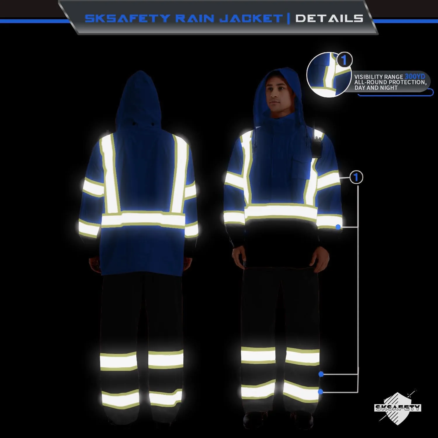 SKSAFETY Safety Softshell Jacket for men, High Visibility Rain coat, Waterproof Hi Vis Rain jacket, ANSI/ISEA Class 3