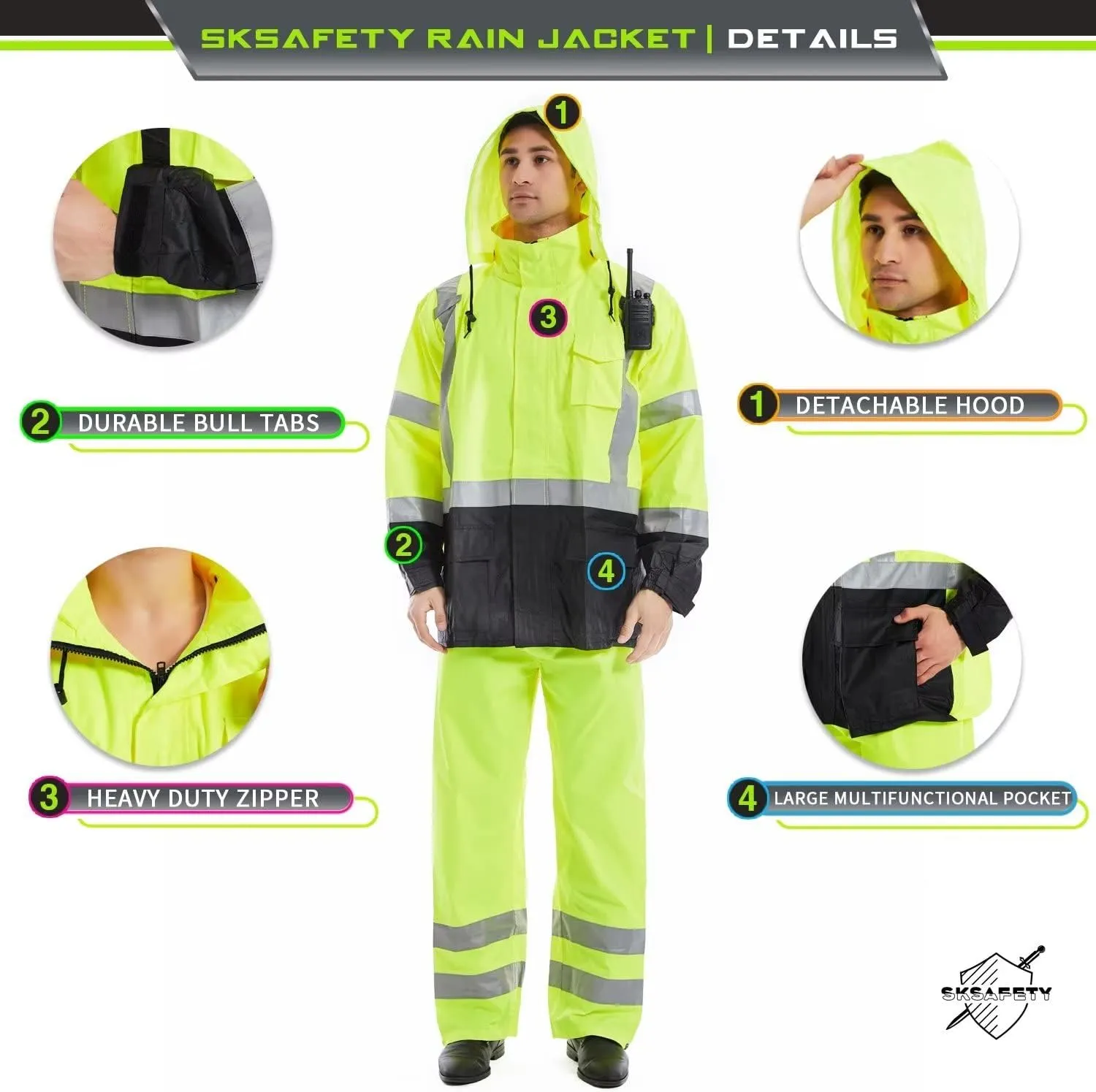 SKSAFETY Safety Softshell Jacket for men, High Visibility Rain coat, Waterproof Hi Vis Rain jacket, ANSI/ISEA Class 3
