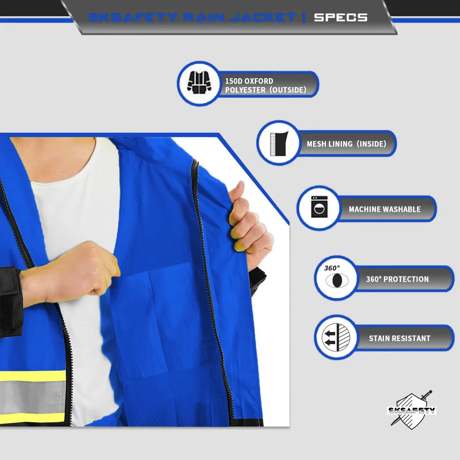 SKSAFETY Safety Softshell Jacket for men, High Visibility Rain coat, Waterproof Hi Vis Rain jacket, ANSI/ISEA Class 3