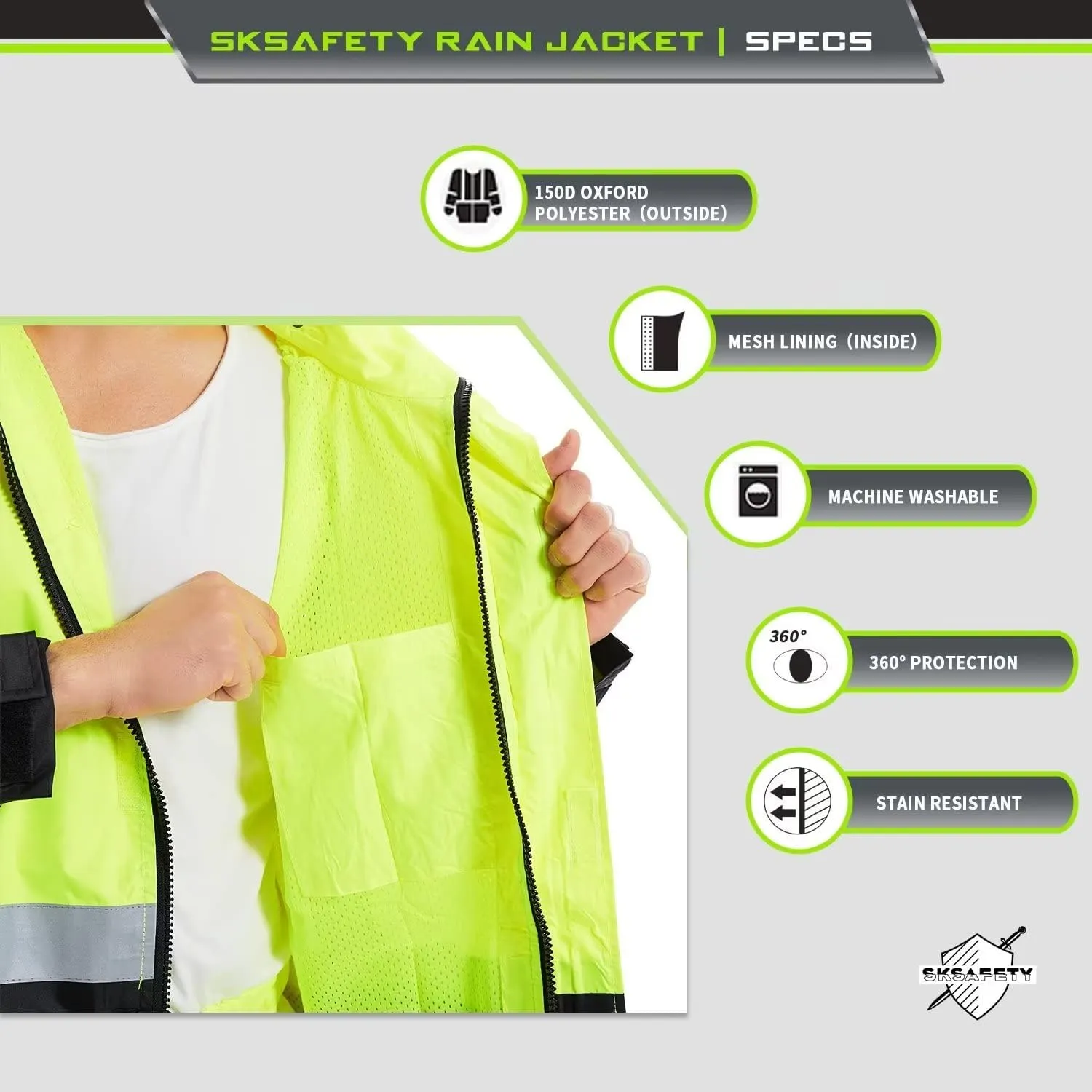 SKSAFETY Safety Softshell Jacket for men, High Visibility Rain coat, Waterproof Hi Vis Rain jacket, ANSI/ISEA Class 3
