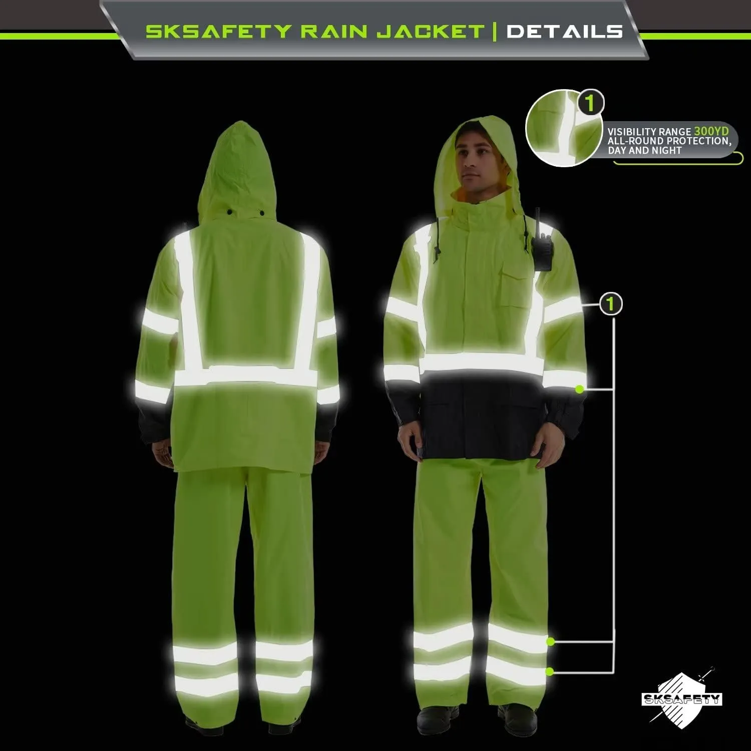 SKSAFETY Safety Softshell Jacket for men, High Visibility Rain coat, Waterproof Hi Vis Rain jacket, ANSI/ISEA Class 3