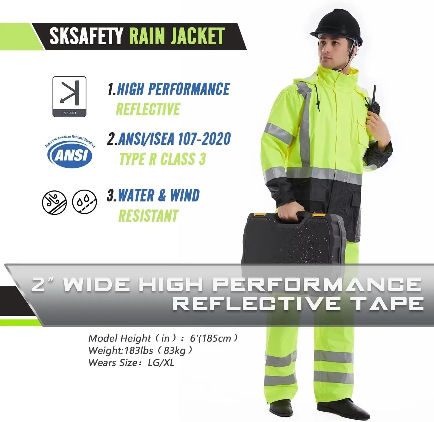 SKSAFETY Safety Softshell Jacket for men, High Visibility Rain coat, Waterproof Hi Vis Rain jacket, ANSI/ISEA Class 3