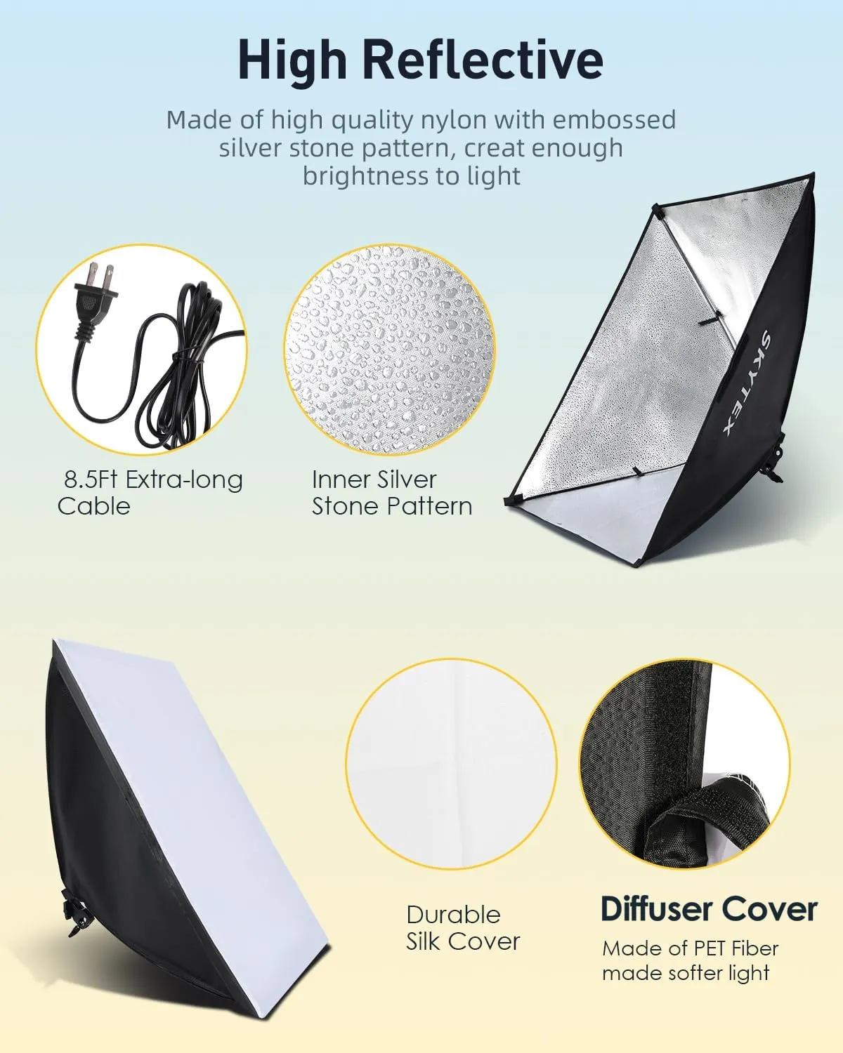 Skytex Softbox Lighting Kit 2Pack,20x28in Soft Box |Upgrade 135W 2700-6400K 100V-240V AC E27 LEDBulb Continuous Photography Lighting,Photo Studio Lights Equipment for Camera Shooting,Video Recording