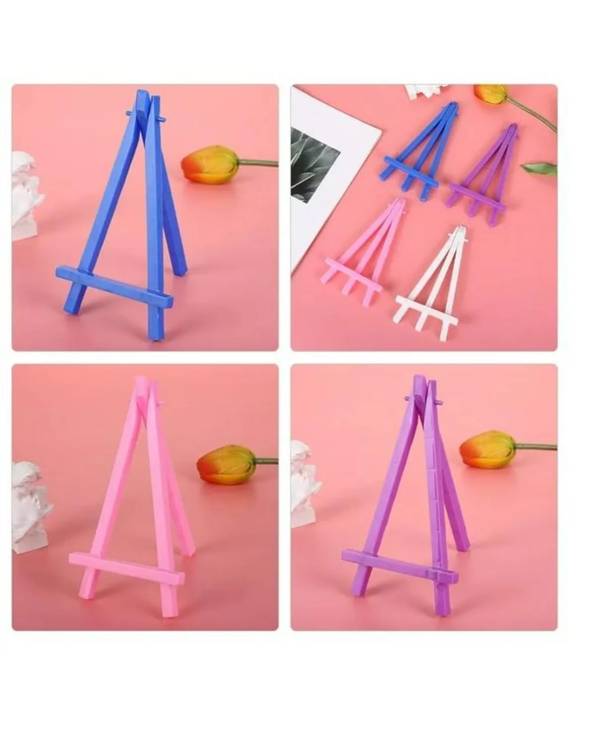 SNOOGG Yellow Mini Plastic Easel (5 Pack) - 16x8-5cm Foldable Easel, Lightweight Display for Crafts, Photos, Phone Holder