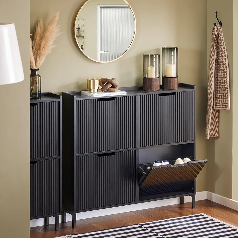 SoBuy Black Shoe Cabinet 4 Drawers, Narrow Shoe Storage Organizer for Entryway, Thin Free Standing Shoe Rack Porch Front Door, FSR177-L-SCH