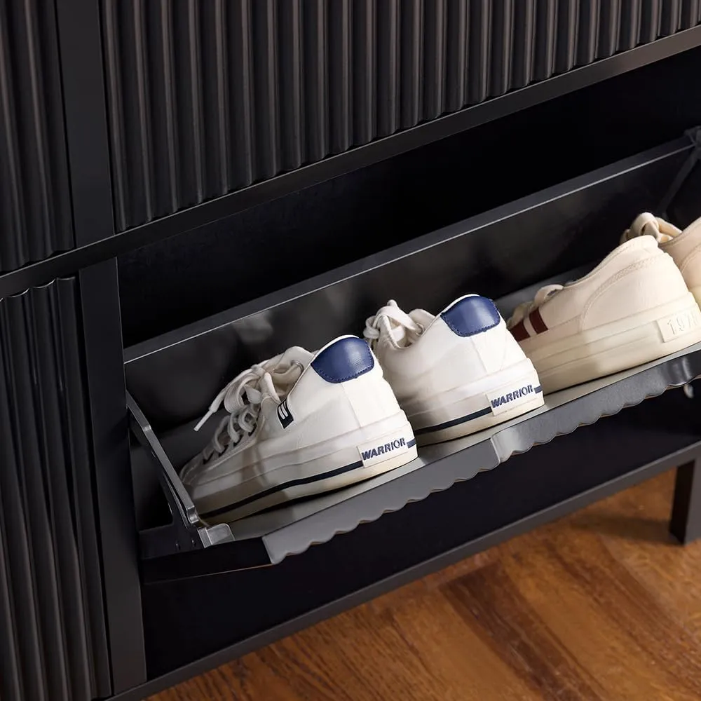SoBuy Black Shoe Cabinet 4 Drawers, Narrow Shoe Storage Organizer for Entryway, Thin Free Standing Shoe Rack Porch Front Door, FSR177-L-SCH