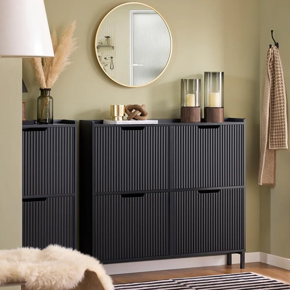 SoBuy Black Shoe Cabinet 4 Drawers, Narrow Shoe Storage Organizer for Entryway, Thin Free Standing Shoe Rack Porch Front Door, FSR177-L-SCH