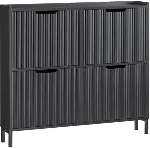 SoBuy Black Shoe Cabinet 4 Drawers, Narrow Shoe Storage Organizer for Entryway, Thin Free Standing Shoe Rack Porch Front Door, FSR177-L-SCH