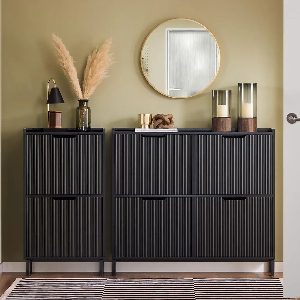SoBuy Black Shoe Cabinet 4 Drawers, Narrow Shoe Storage Organizer for Entryway, Thin Free Standing Shoe Rack Porch Front Door, FSR177-L-SCH