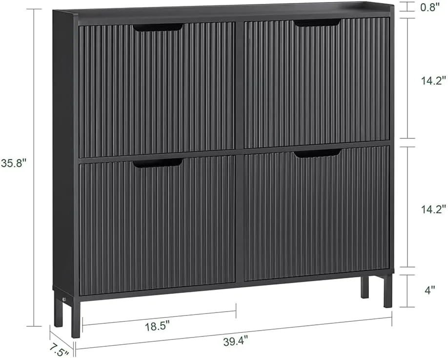 SoBuy Black Shoe Cabinet 4 Drawers, Narrow Shoe Storage Organizer for Entryway, Thin Free Standing Shoe Rack Porch Front Door, FSR177-L-SCH