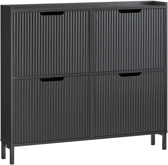 SoBuy Black Shoe Cabinet 4 Drawers, Narrow Shoe Storage Organizer for Entryway, Thin Free Standing Shoe Rack Porch Front Door, FSR177-L-SCH
