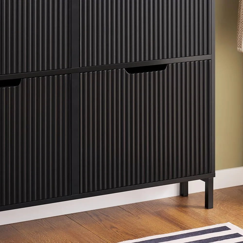 SoBuy Black Shoe Cabinet 4 Drawers, Narrow Shoe Storage Organizer for Entryway, Thin Free Standing Shoe Rack Porch Front Door, FSR177-L-SCH