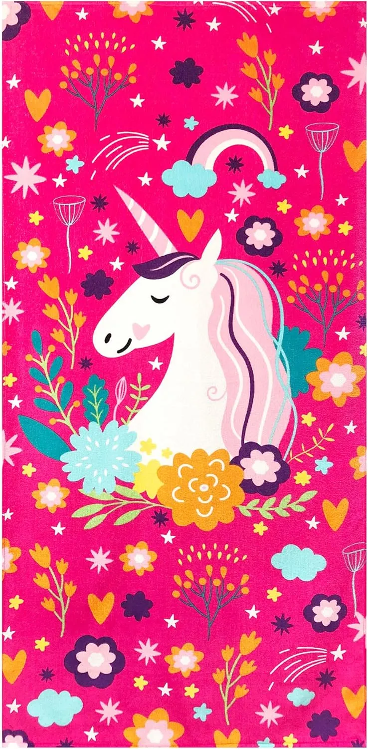 Softerry Love Unicorn Beach Towel Pink Fantasy Rainbow 30 x 60 inches 100% Cotton Velour (30" x 60", Pink)