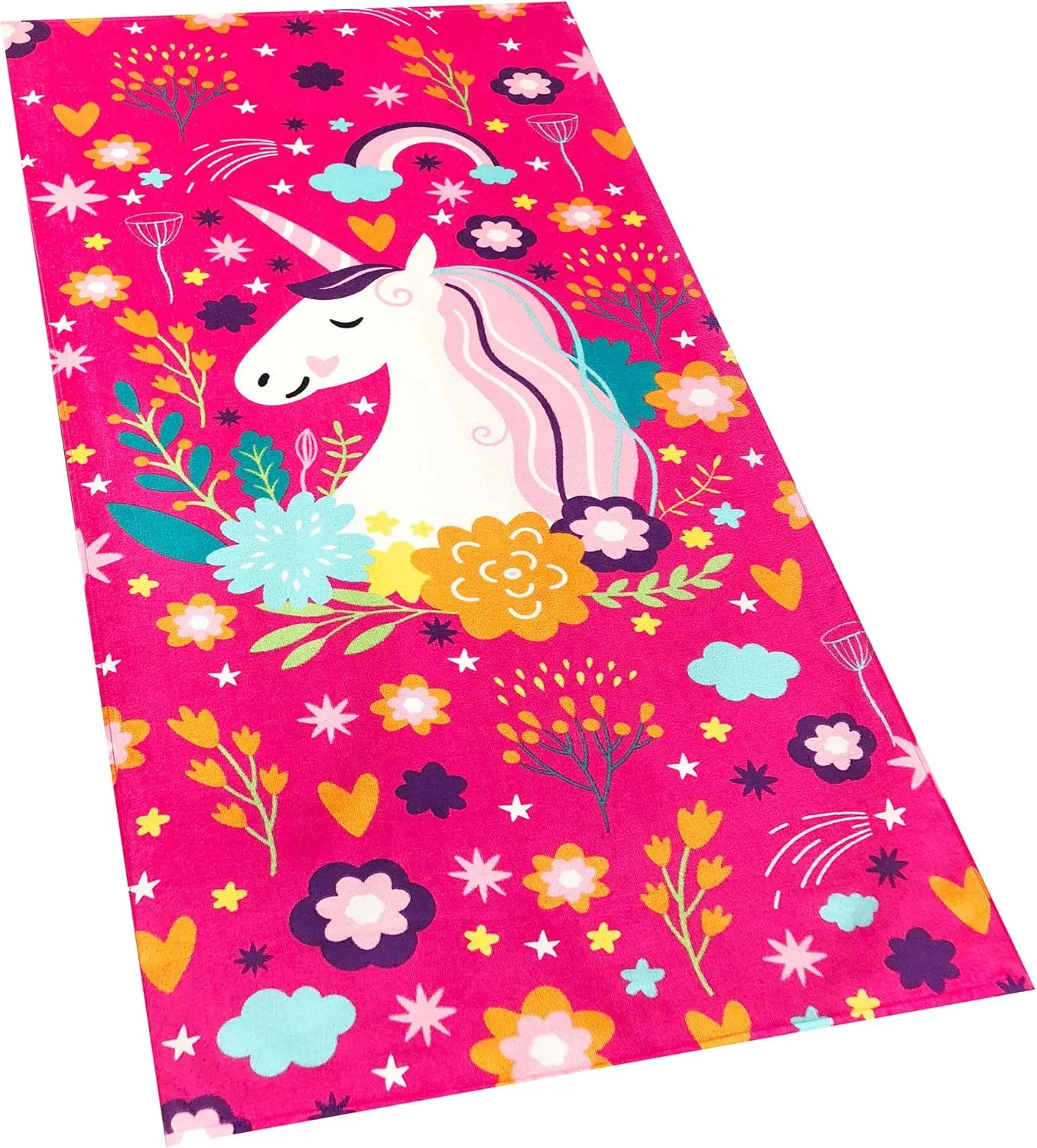 Softerry Love Unicorn Beach Towel Pink Fantasy Rainbow 30 x 60 inches 100% Cotton Velour (30" x 60", Pink)