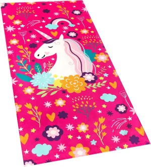 Softerry Love Unicorn Beach Towel Pink Fantasy Rainbow 30 x 60 inches 100% Cotton Velour (30" x 60", Pink)