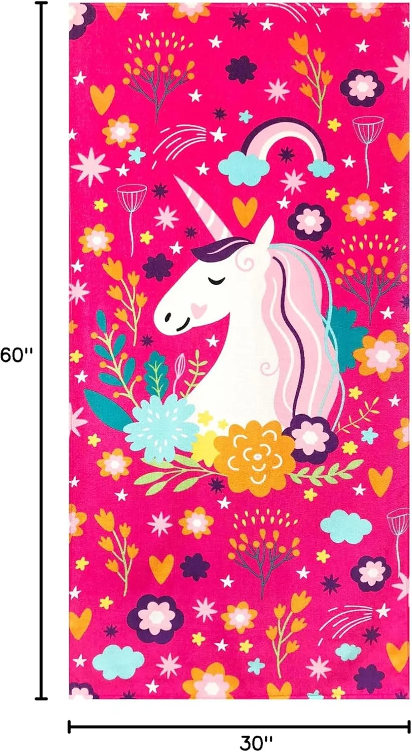 Softerry Love Unicorn Beach Towel Pink Fantasy Rainbow 30 x 60 inches 100% Cotton Velour (30" x 60", Pink)