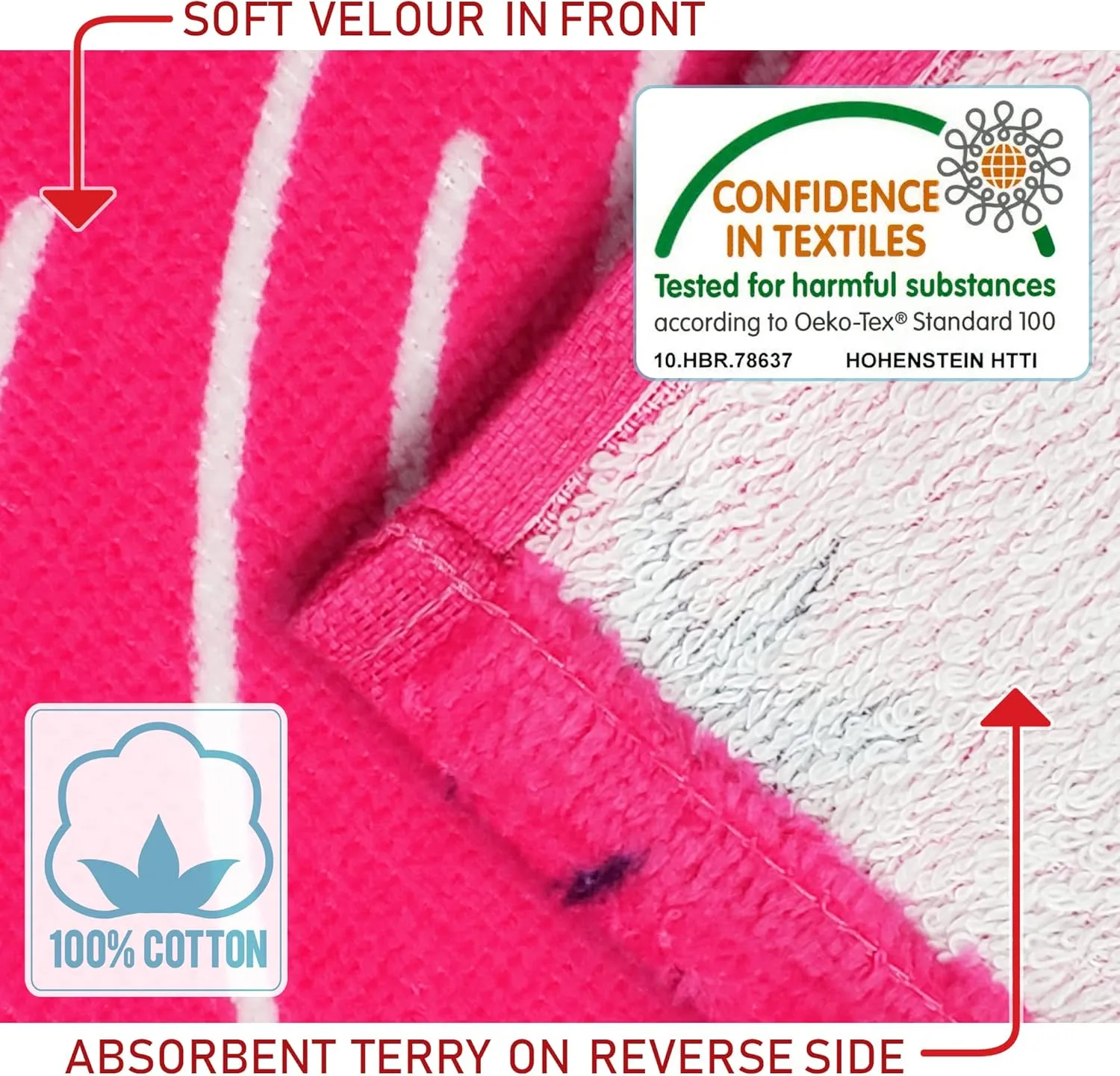Softerry Love Unicorn Beach Towel Pink Fantasy Rainbow 30 x 60 inches 100% Cotton Velour (30" x 60", Pink)