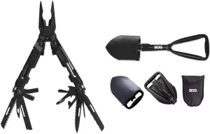 SOG PA2002-CP PowerAccess Deluxe Multi-Tool, Black & SOG Entrenching Tool- 18.25 Inch Folding Survival Shovel with Wood Saw Edge and Tactical Shovel Carry Case- Black (F08-N)