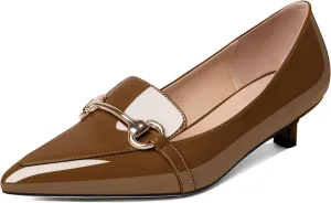 Soireelady Womens Kitten Heels Pointed Toe Heel Pumps Low Heel Closed Toe Slip on Loafer Pumps with Gold Metal Buckle Comfort Dress Work Shoes 1.5 Inches
