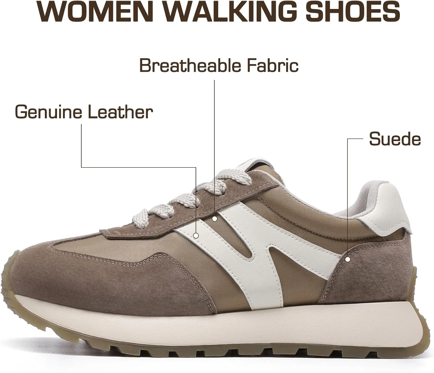 somiliss Sneakers for Women Breathable Fabric Genuine Leather Suede Upper Non Slip Walking Shoes Running Tennis Fashion Sneakers