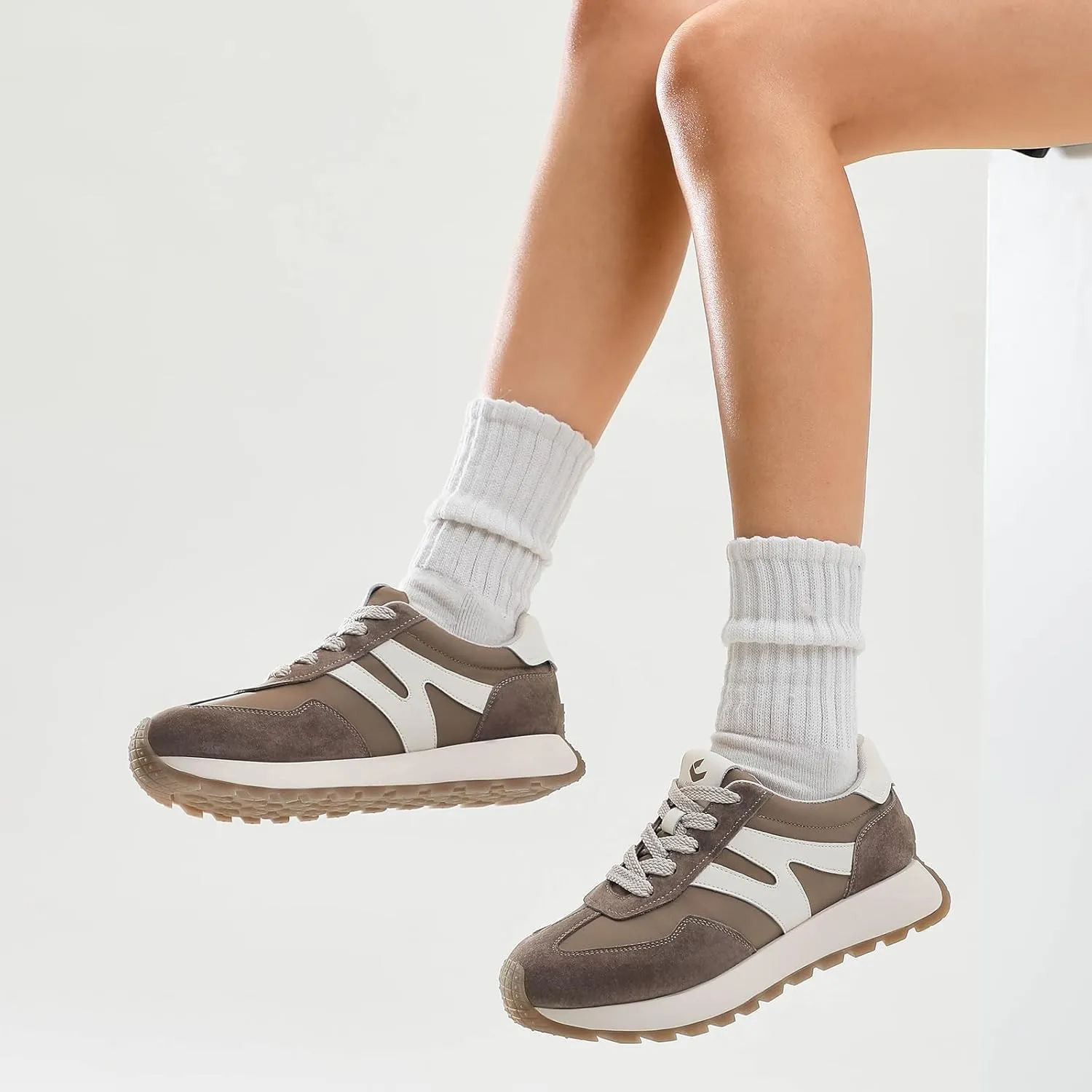 somiliss Sneakers for Women Breathable Fabric Genuine Leather Suede Upper Non Slip Walking Shoes Running Tennis Fashion Sneakers