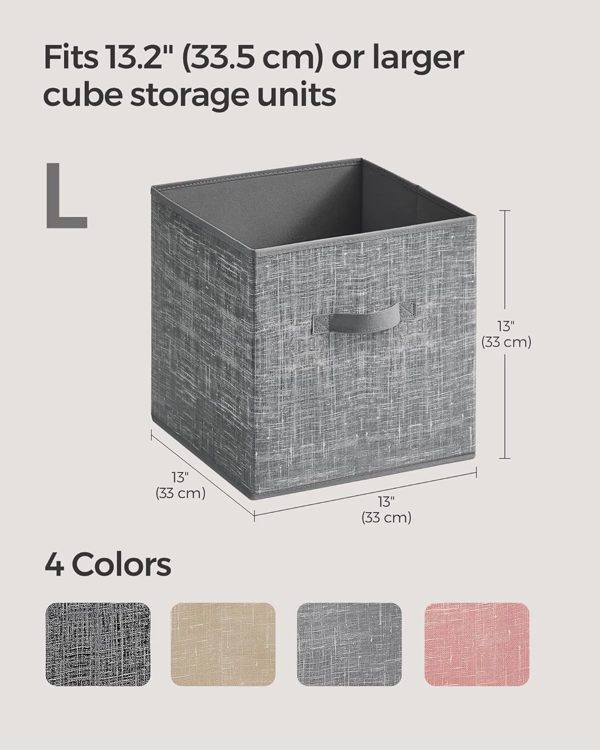SONGMICS Storage Cubes, 13-Inch Non-Woven Fabric Bins with Double Handles, Set of 8, Closet Organizers for Shelves, Foldable, for Clothes, Cattail Gray UROB833G01