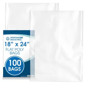 Spartan Industrial - 18” X 24” (100 Count) 1.1 Mil Flat Open End Clear Plastic Poly Bags - for Proofing Bread Dough, Packaging Clothes, Shirts (Thin & Lightweight - Bags DO NOT Have Seal & Prints)