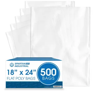 Spartan Industrial - 18” X 24” (500 Count) 1.1 Mil Flat Open End Clear Plastic Poly Bags - for Proofing Bread Dough, Packaging Clothes, Shirts (Thin & Lightweight - Bags DO NOT Have Seal)