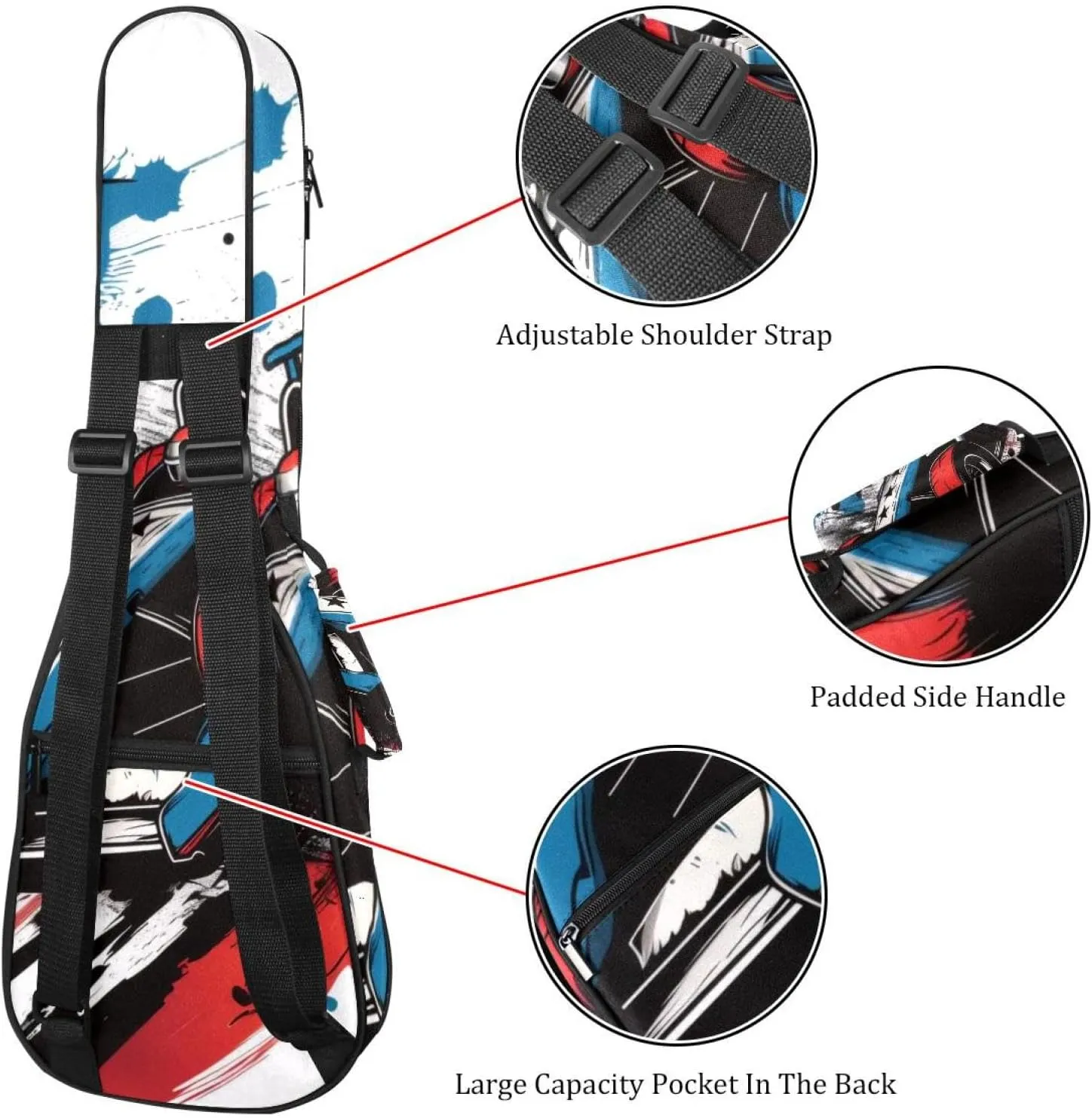 Speeding Racing Car with Checkered Flag Ukulele Case, Padded Bag for 23 Inch Concert Ukulele, Waterproof & Durable