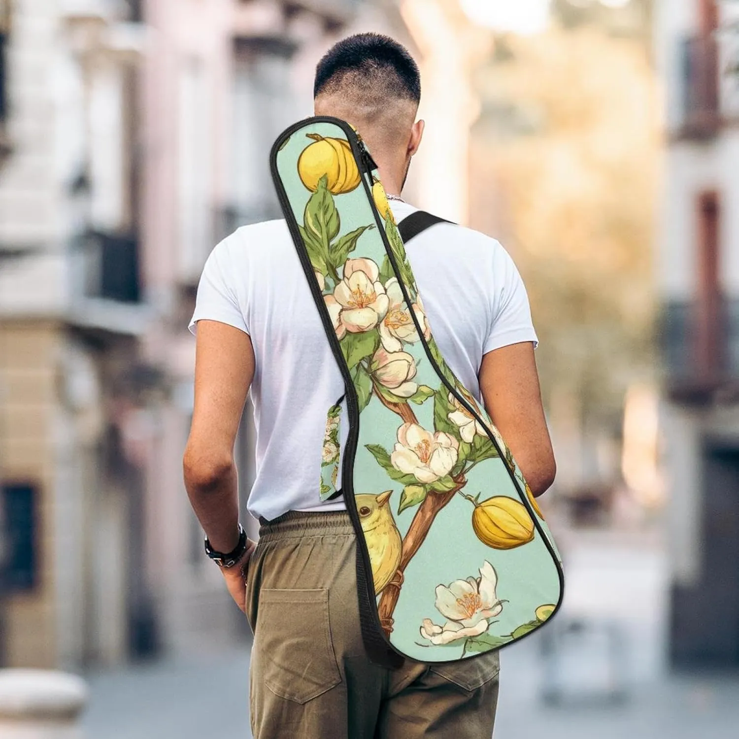 Spring Birds with Flowers Seamless Pattern Ukulele Case, Padded Bag for 23 Inch Concert Ukulele, Waterproof & Durable